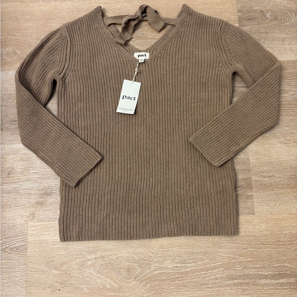 Pact Women's Tan V-Neck Sweater